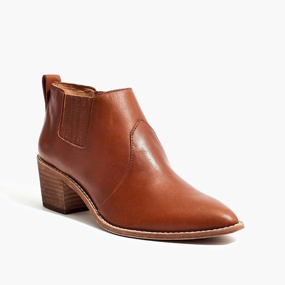 Madewell The Kelci Chelsea Boot Size 7 Cognac Brown Leather Heeled Ankle Booties - Picture 3 of 14